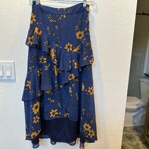 Women's Blue Sunflower Print Skirt, Size Small.